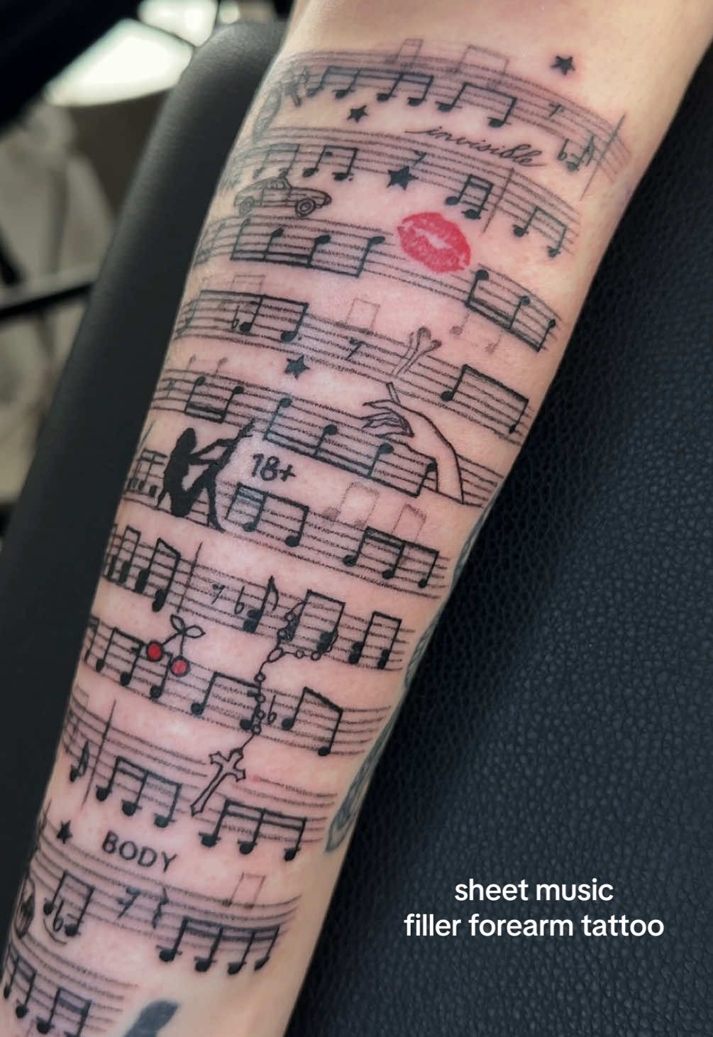 Detailed Musical Score Sleeve Ink