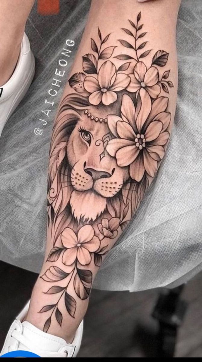 Bold Lion and Floral Shin Piece