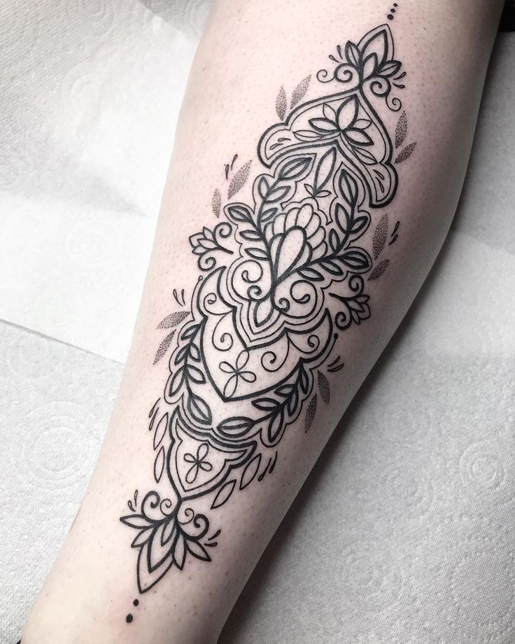 Intricate Ornamental Shin Tattoo