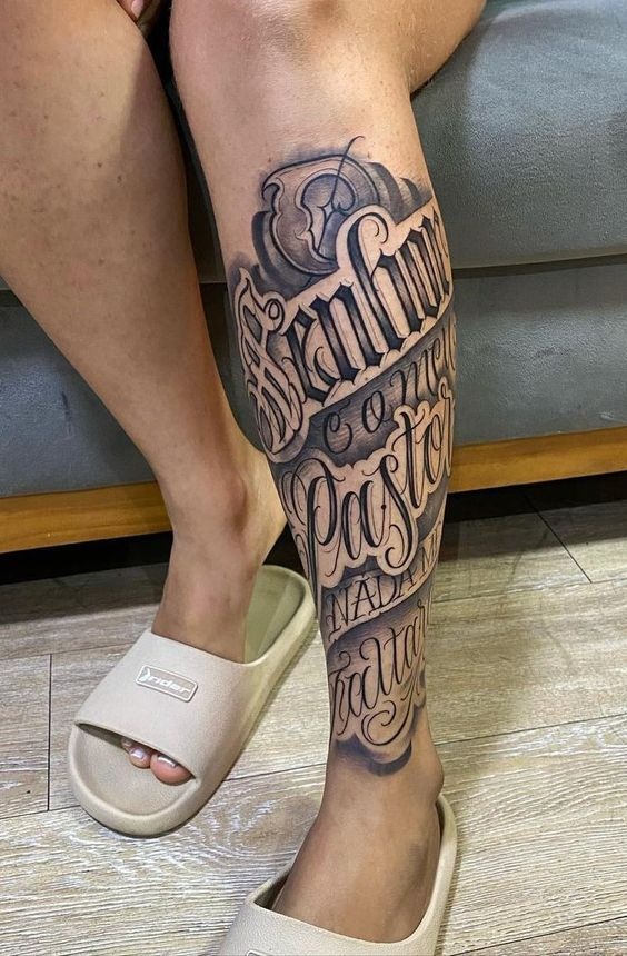 Bold Script Lettering Shin Tattoo