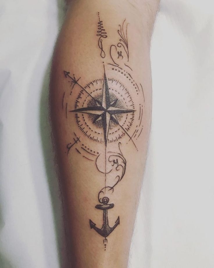 Intricate Nautical Compass North Star Tattoo