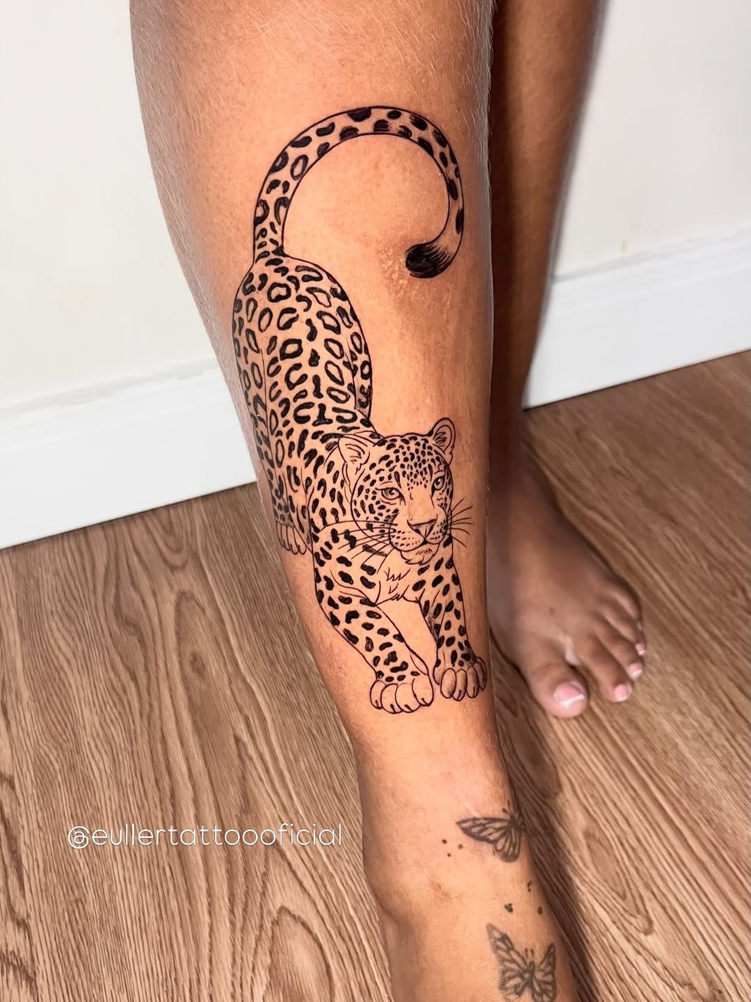 Minimalist Leopard Shin Tattoo