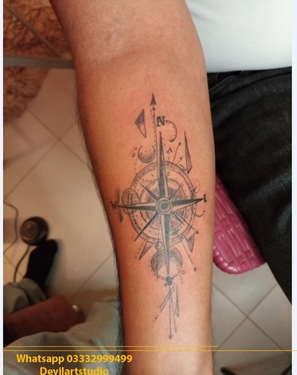Detailed Compass North Star Tattoo