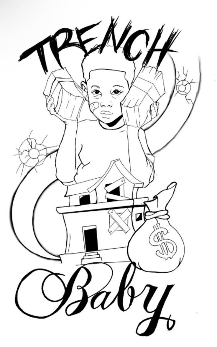 Trench Baby Illustration Tattoo Stencil