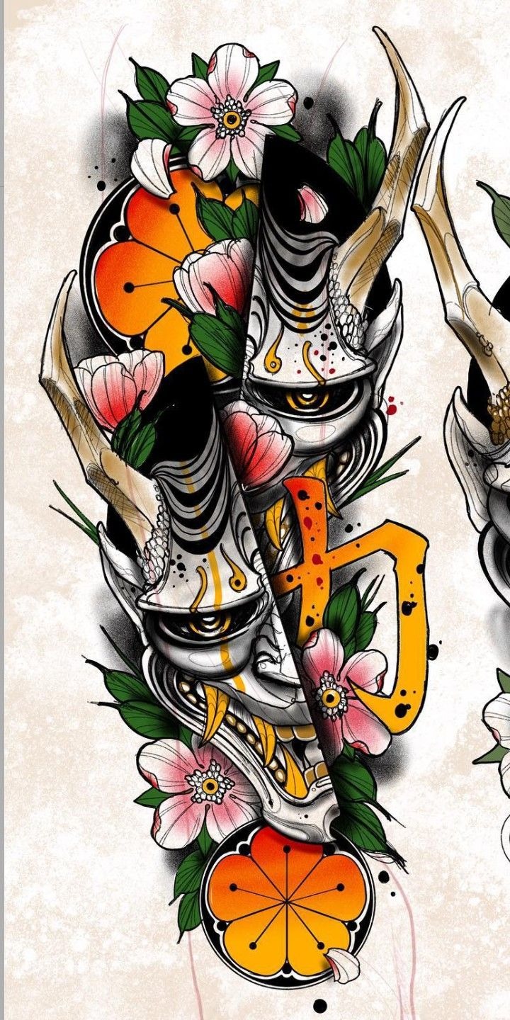 Intricate Japanese Hannya Mask Illustration