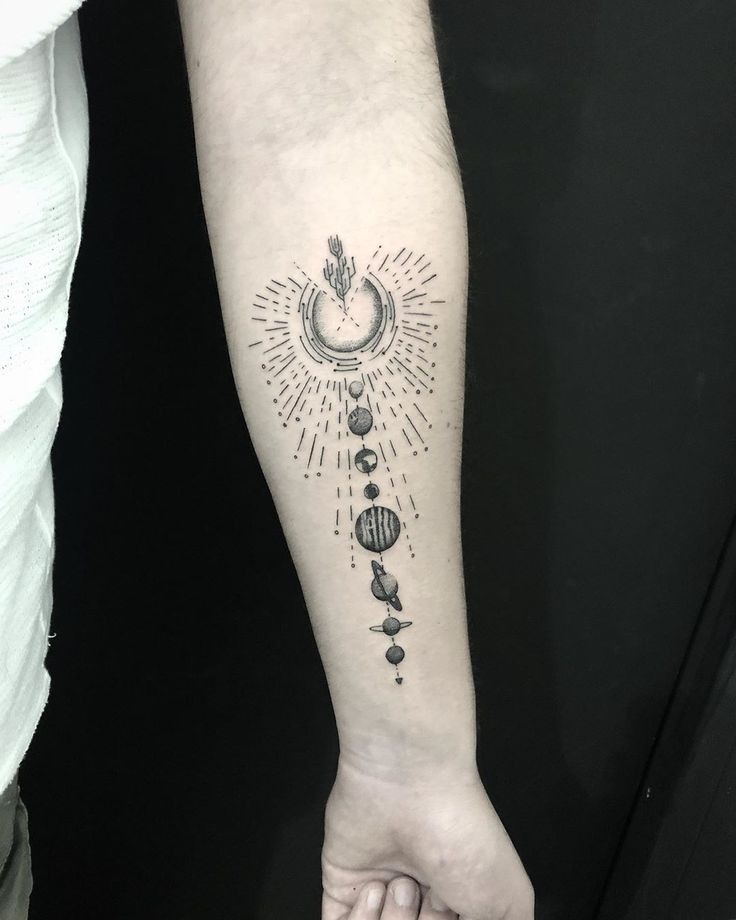 Elegant forearm planetary tattoo design