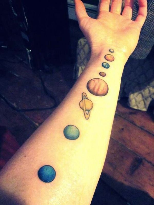 Colorful Minimalist Solar System Tattoo