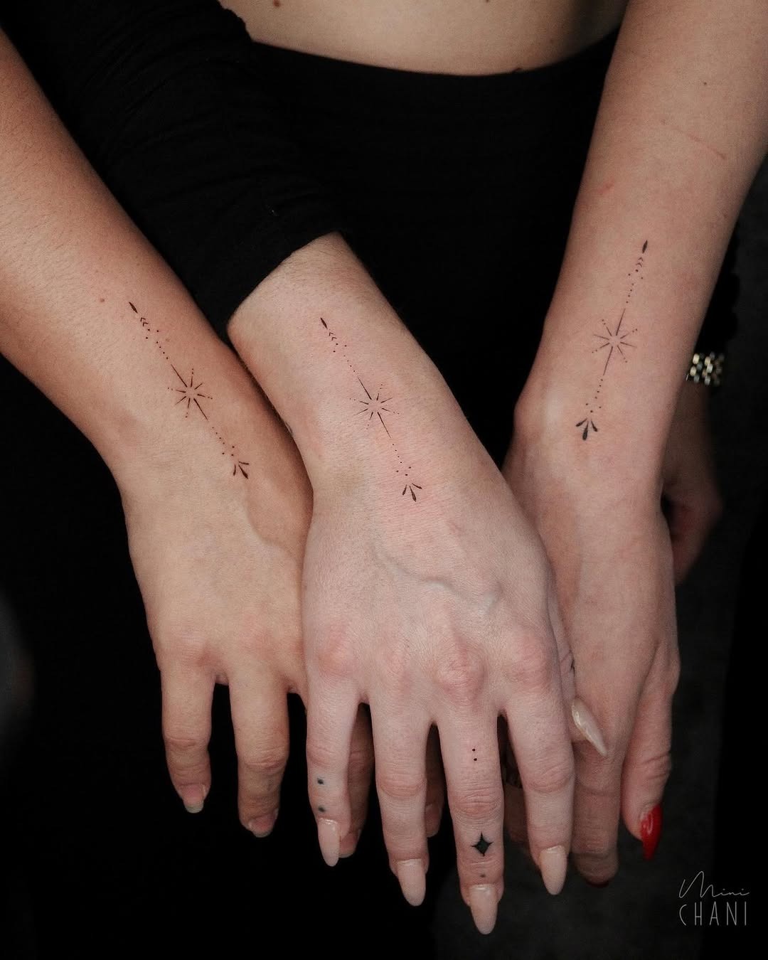 Delicate North Star Wrist Tattoos