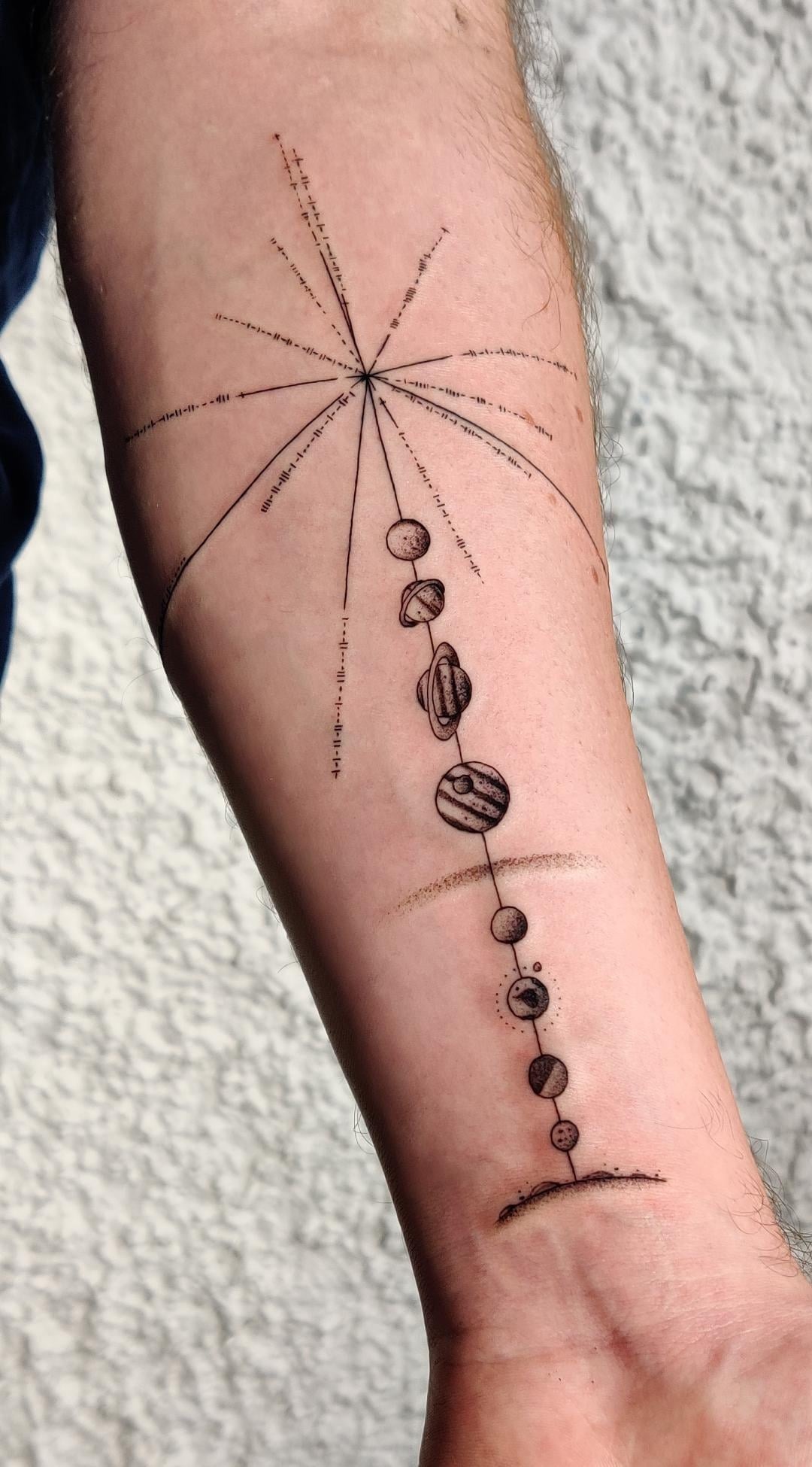 Minimalist Solar System Forearm Tattoo