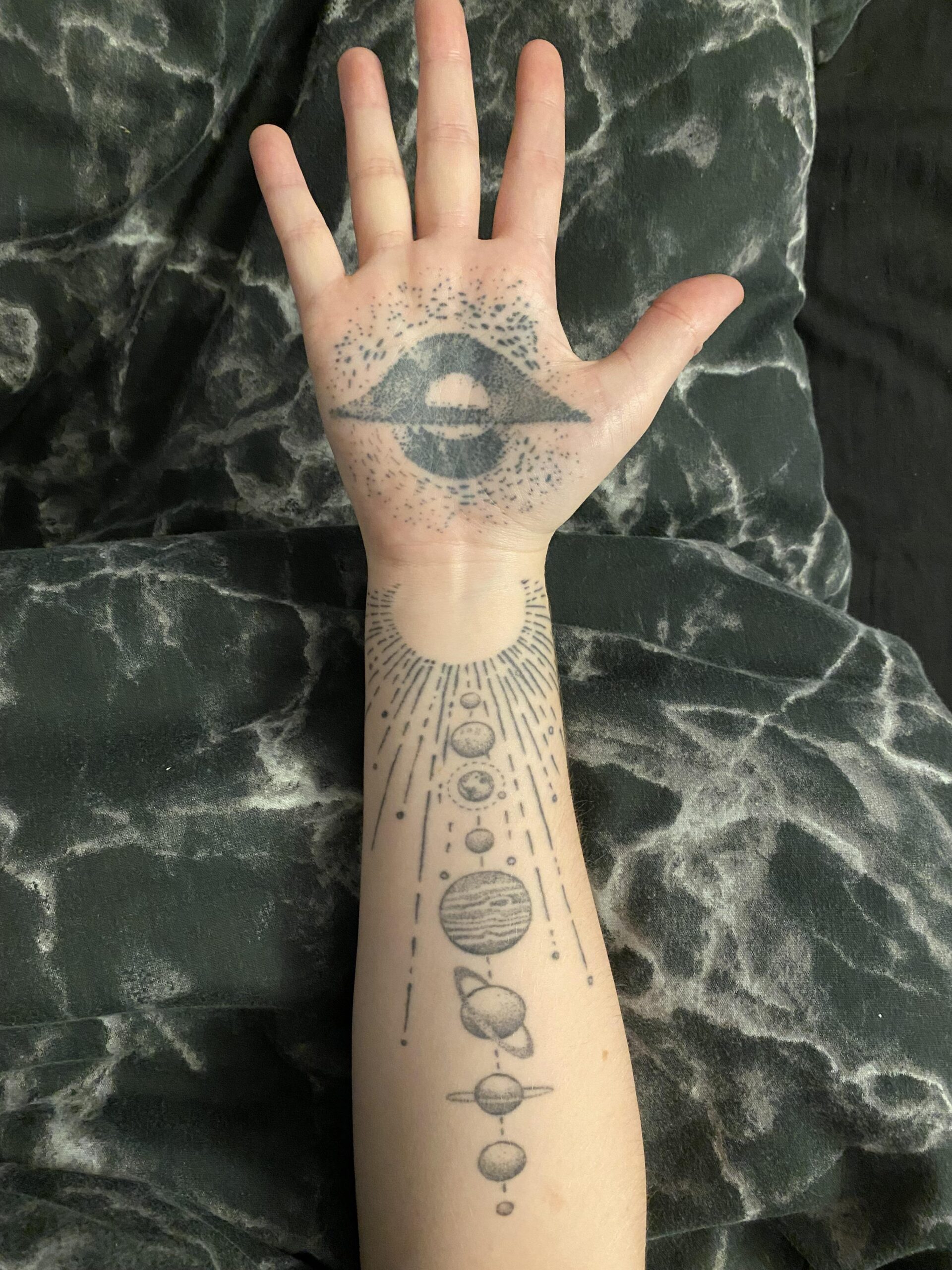 Bold Hand and Forearm Galaxy Tattoo