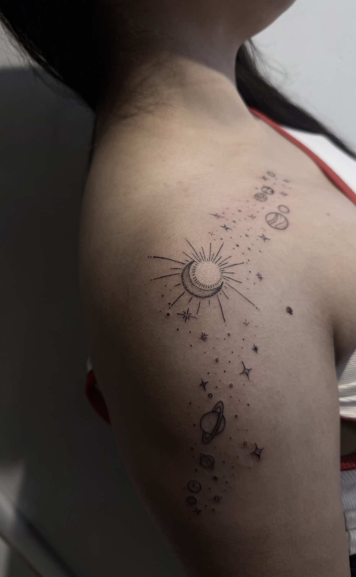 Whimsical Fine-Line Celestial Tattoo