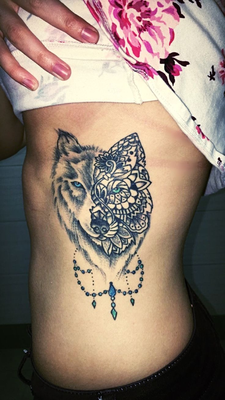 Stunning Half-Mandala Wolf Tattoo Design