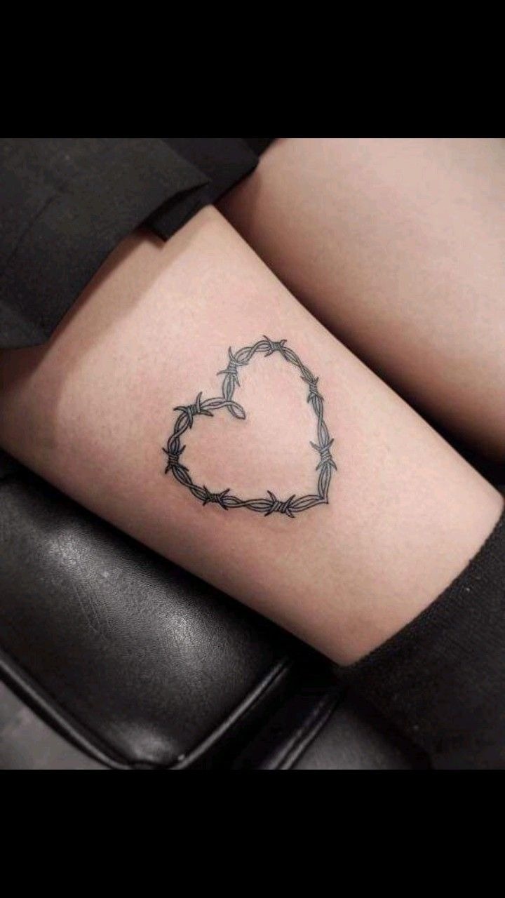 Minimalist Barbed Wire Heart Tattoo