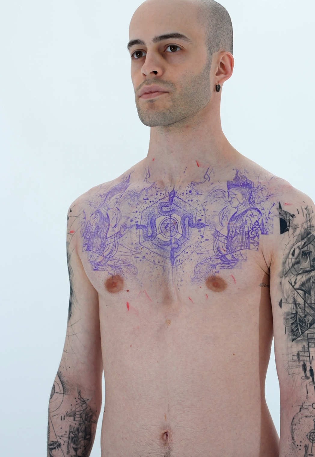 Intricate Chest Tattoo Stencil