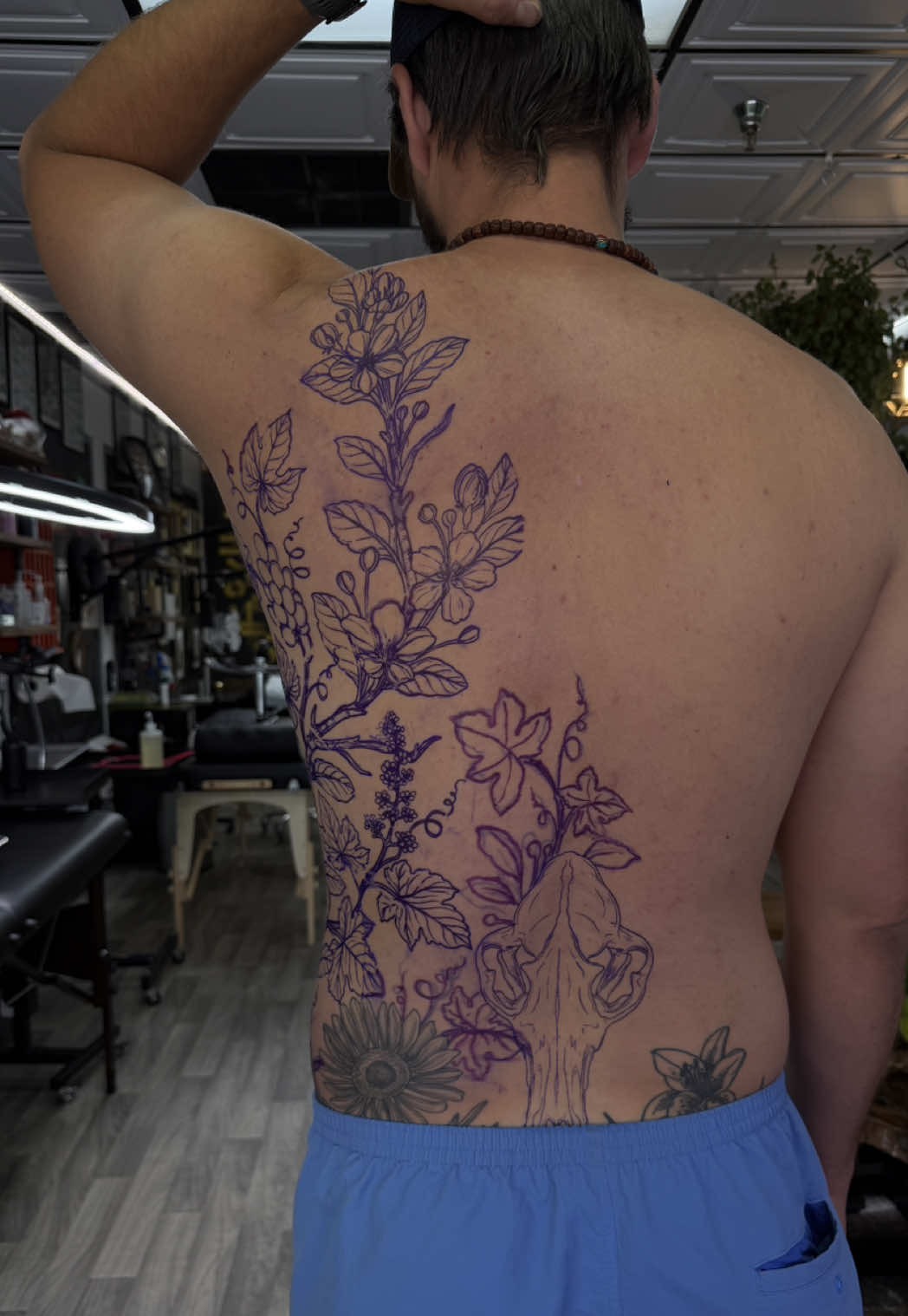 Detailed Floral Back Tattoo Stencil