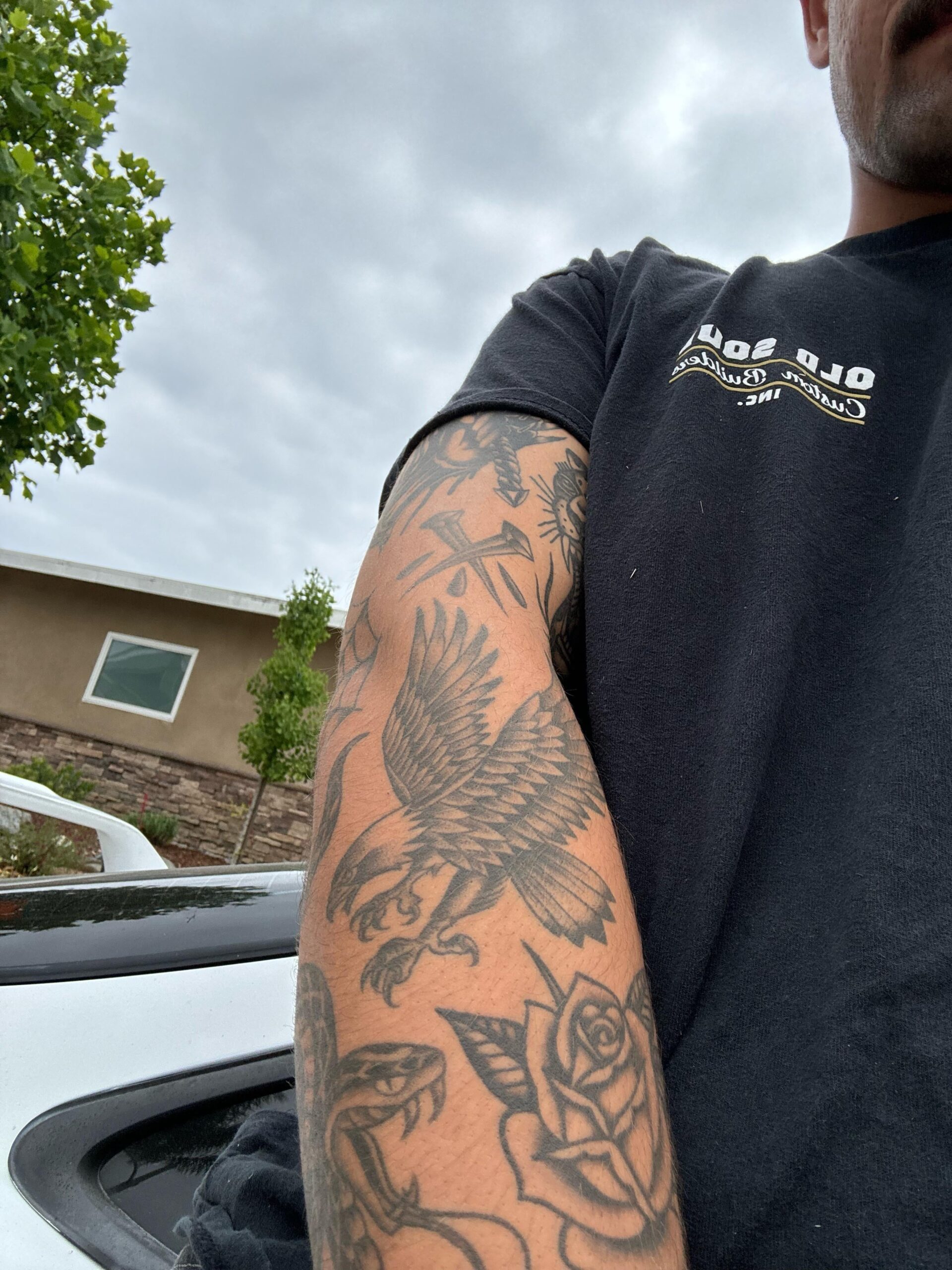 Traditional American Eagle and Rose Sleeve