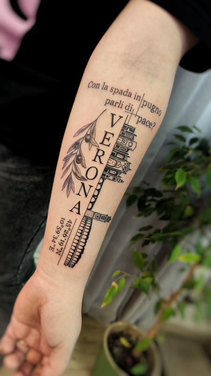 Elegant Verona geography tattoo design