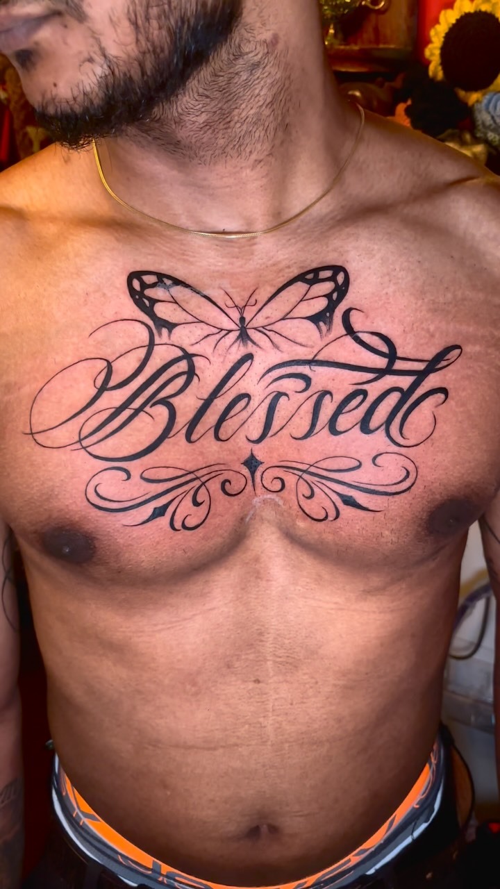 Elegant Blessed Script Tattoo
