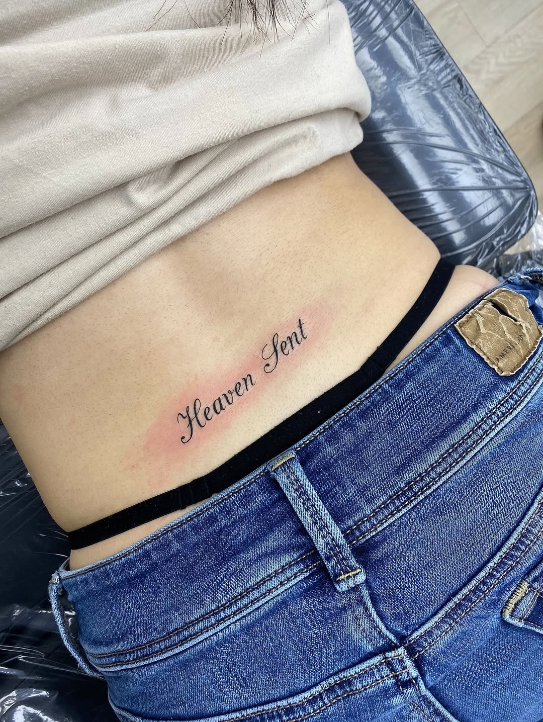 Delicate 'Heaven Sent' Script Tattoo