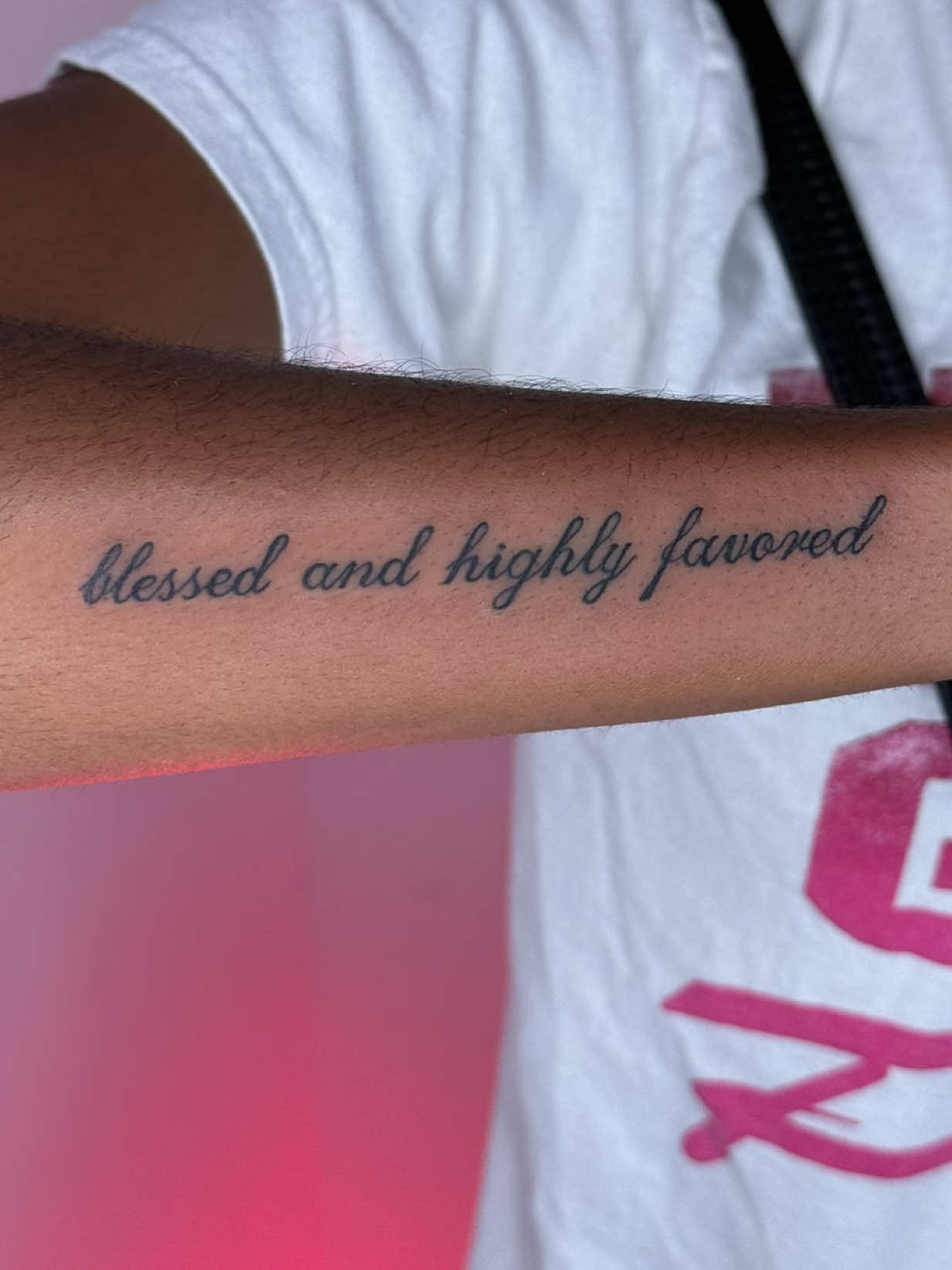Blessed and Highly Favored Script Tattoo