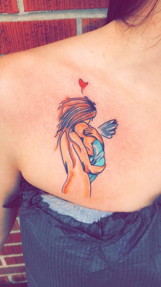 Heartbreakingly Beautiful Angel Mother Tattoo