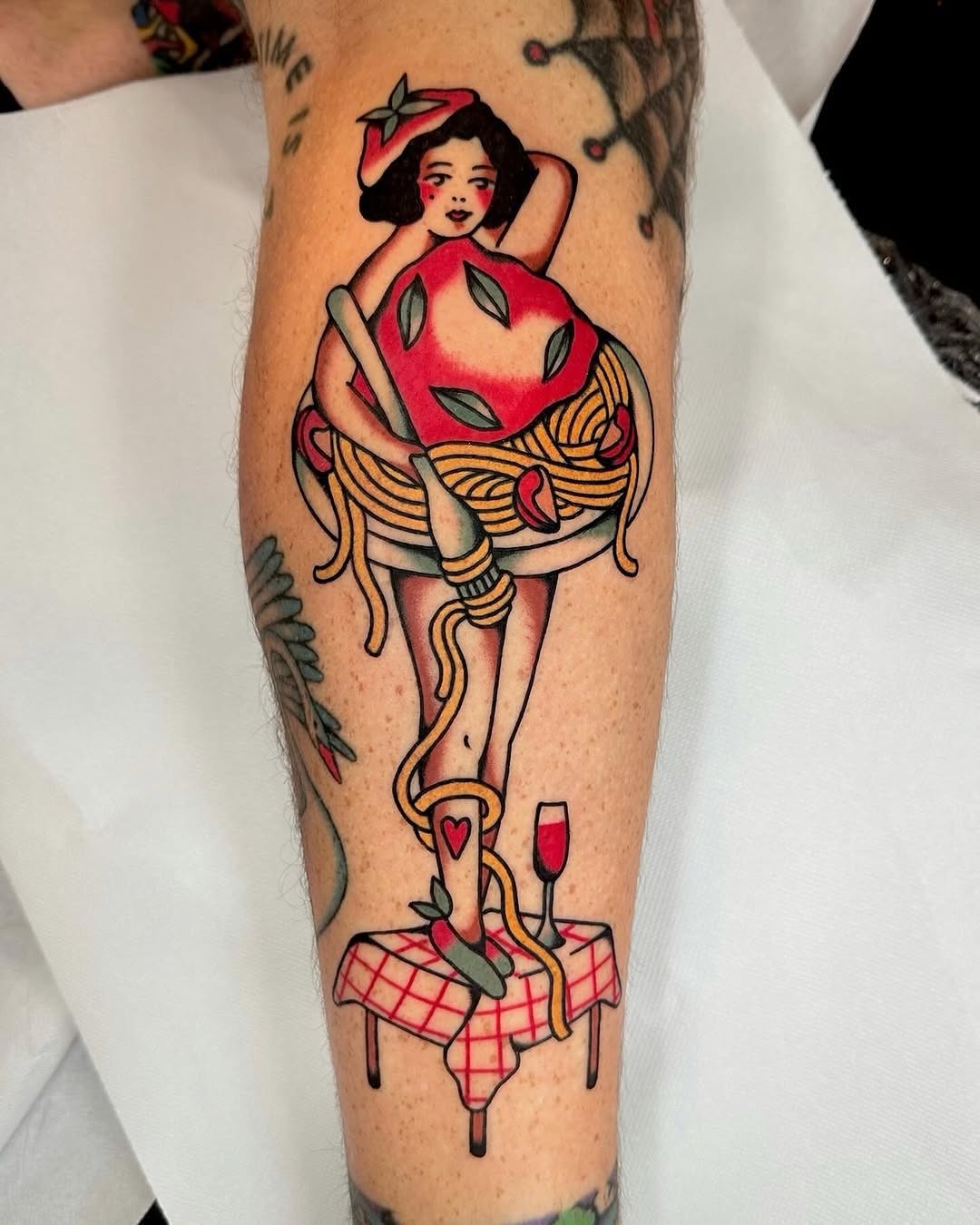 Playful Italian Pasta Traditional Tattoo