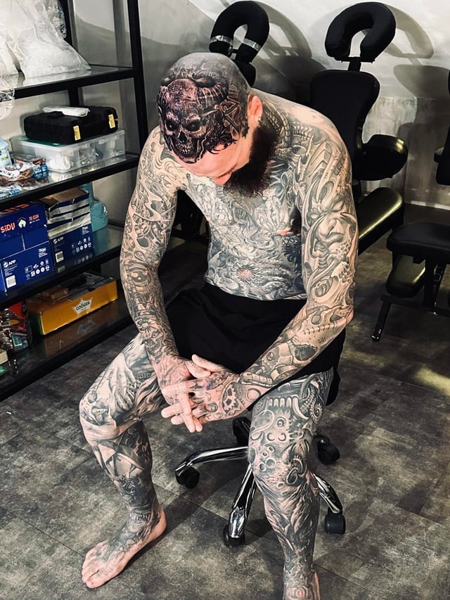 Full body elaborate skull tattoo