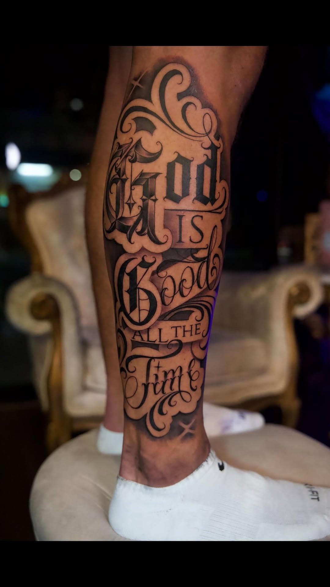 Meaningful Script Calf Tattoo for Faith