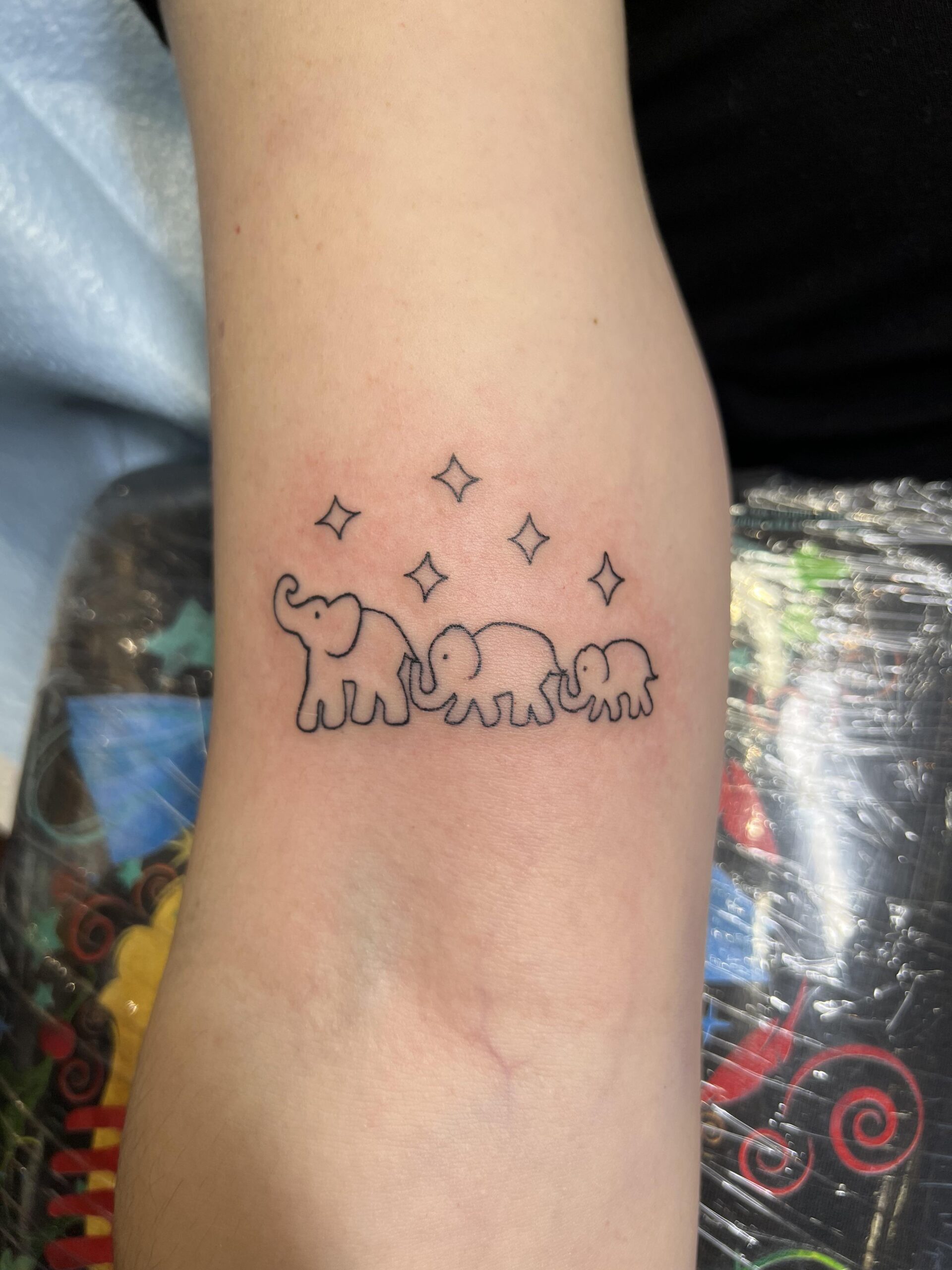 Minimalist Elephant Line Art Memorial Tattoo