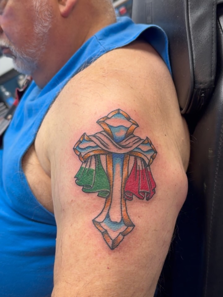 Faith and heritage Italian flag cross tattoo