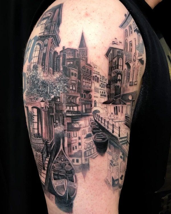 Stunning Venetian Canal Portrait Tattoo