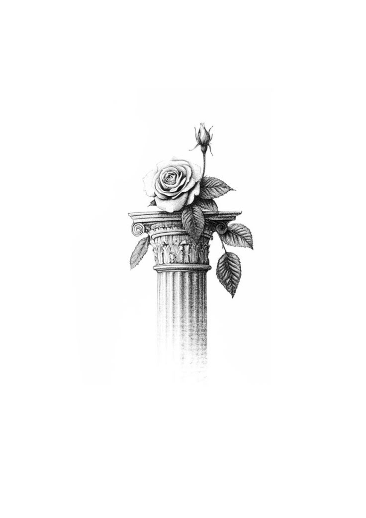Classic Roman Pillar and Rose Tattoo Sketch