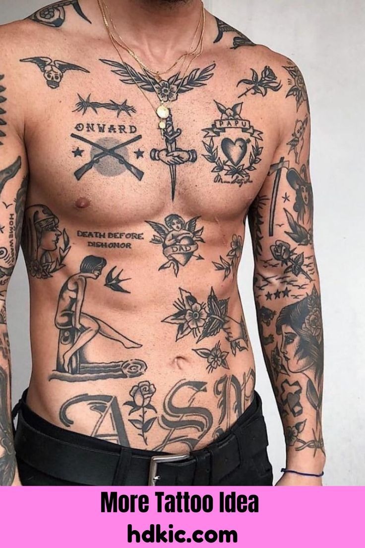 Classic Americana chest and torso tattoos for men