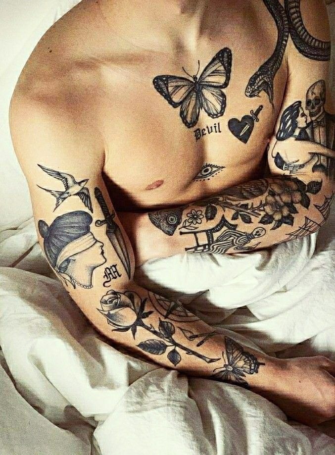 Delicate butterfly and traditional ink chest design