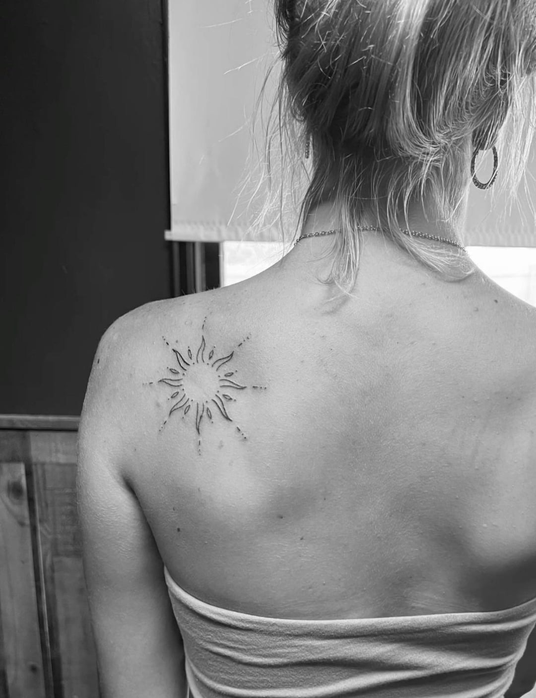 Minimalist Sun Shoulder Tattoo