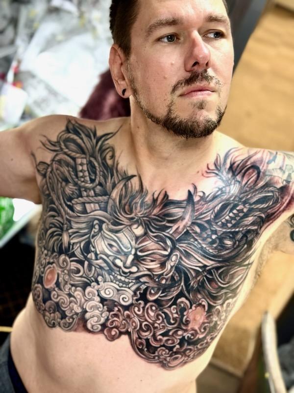 Detailed Japanese Style Chest Tattoo