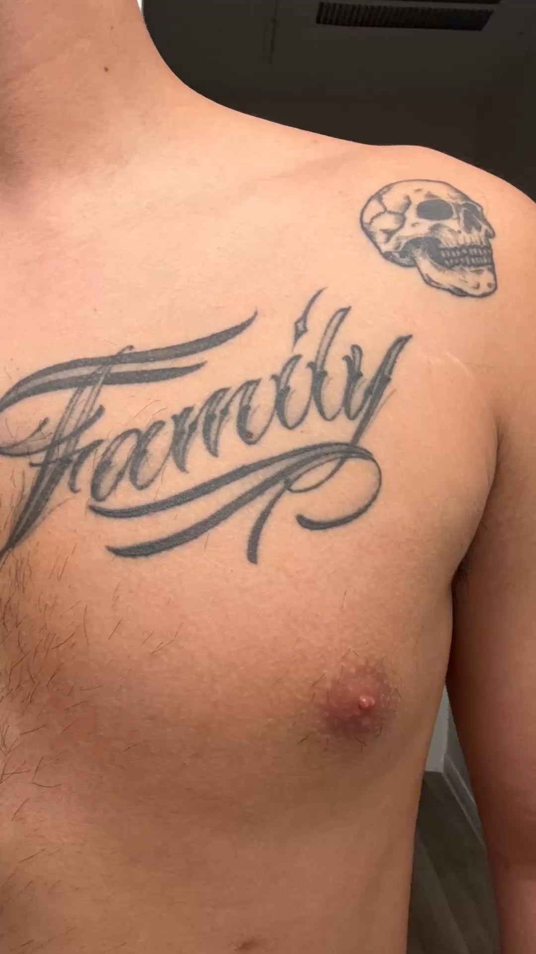 Script Lettering Chest Tattoo