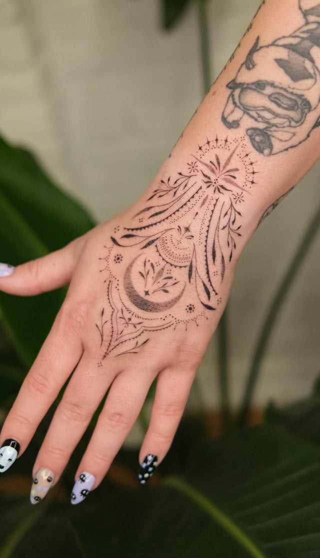 Ornate Ornamental Handpiece Tattoo