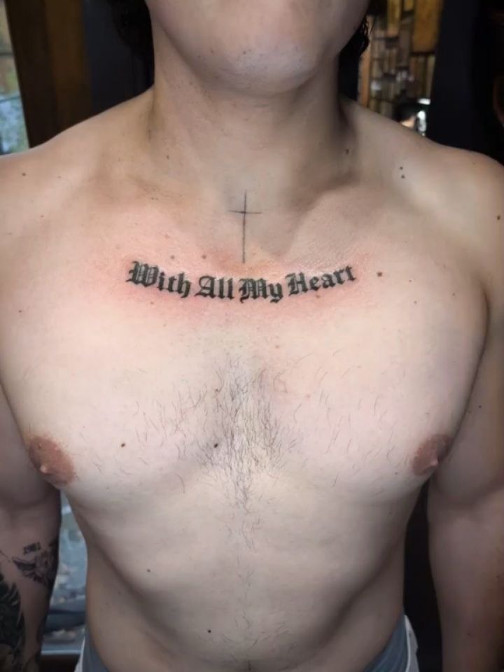 Minimalist Script Chest Tattoo