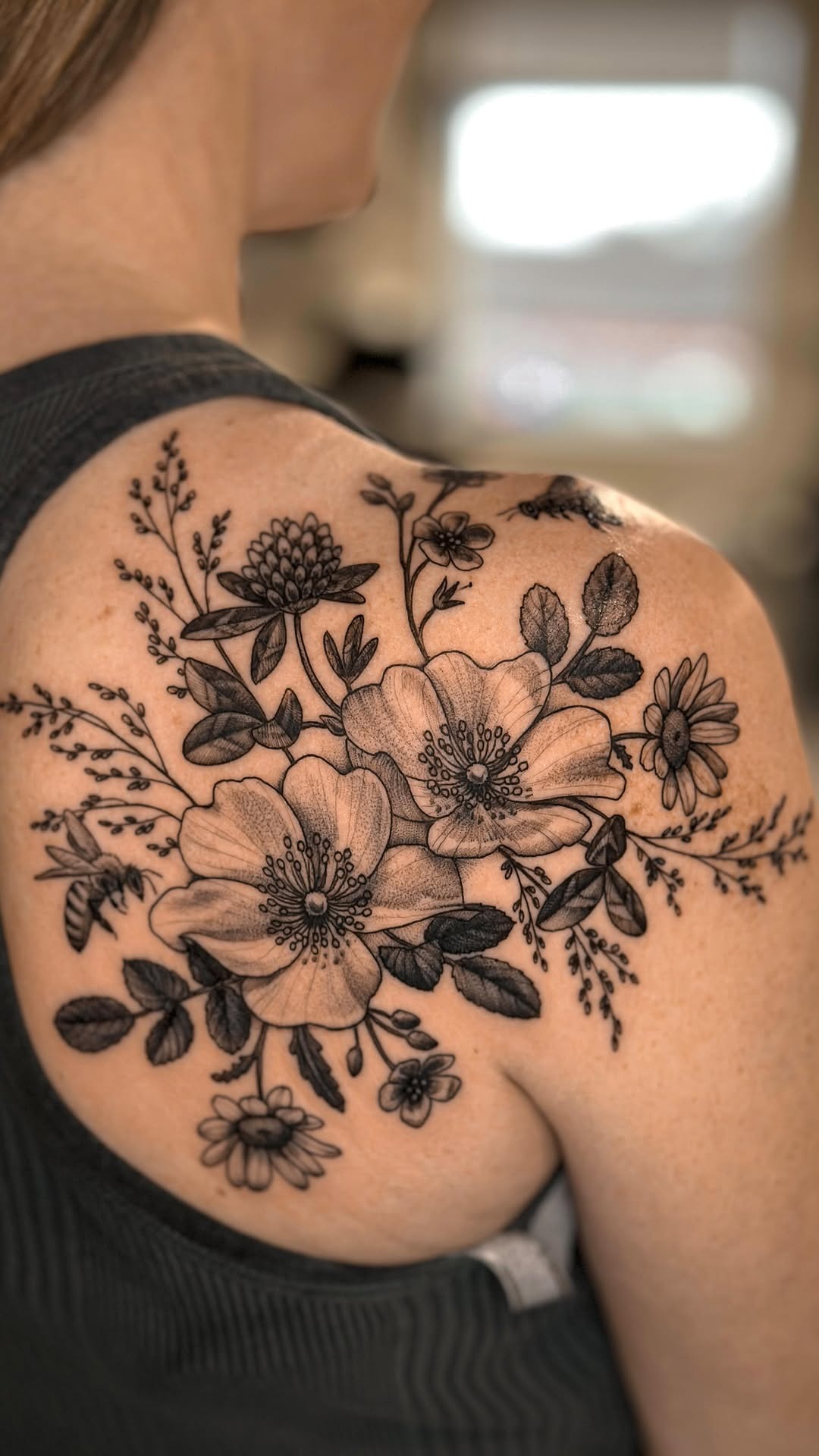 Botanical Shoulder Tattoo Piece