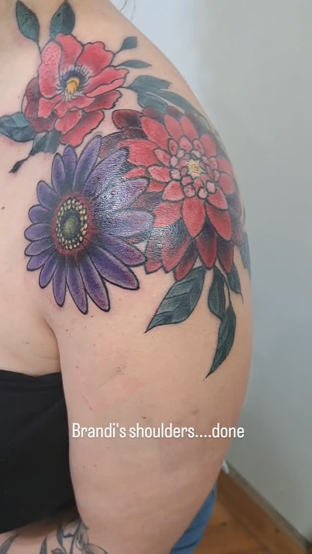 Vibrant Floral Shoulder Tattoos