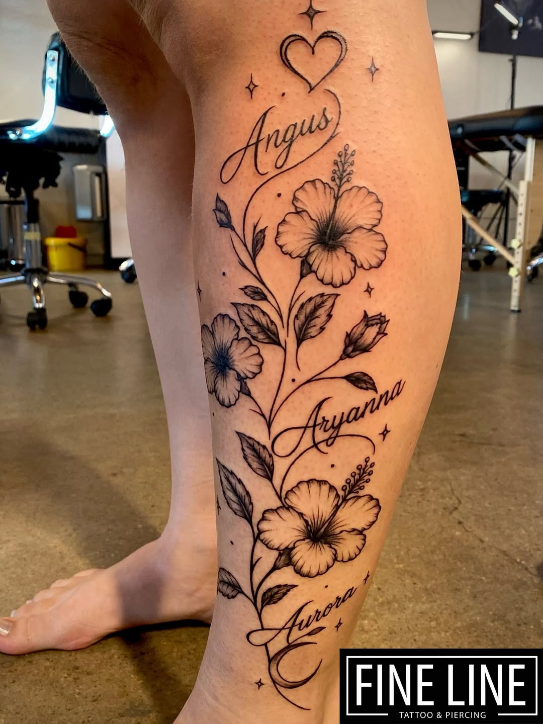 Personalized Floral Name Script Tattoos