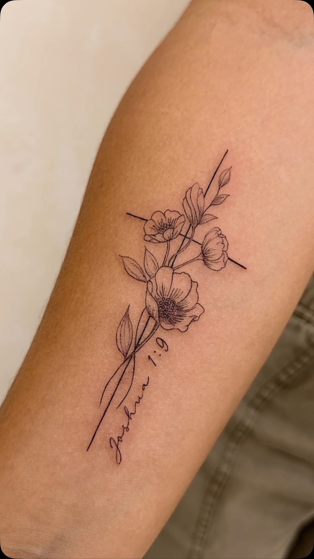 Delicate Floral Cross Tattoo Idea