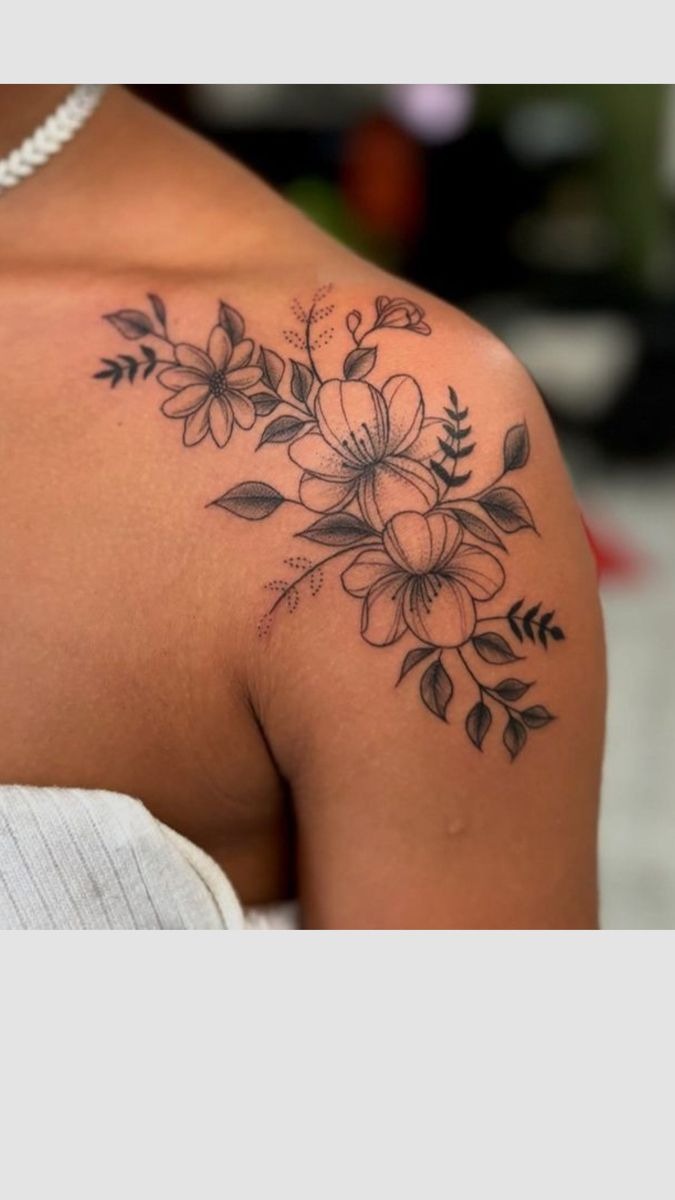 Delicate Floral Shoulder Tattoos