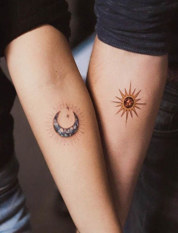 Matching Conceptual Sun and Moon Tattoos