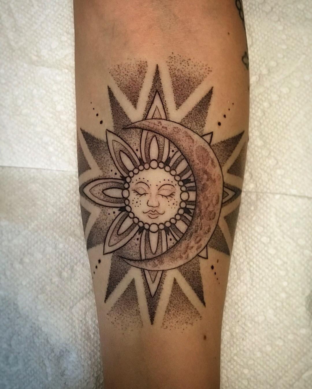 Intricate Dot-work Celestial Balance Tattoo