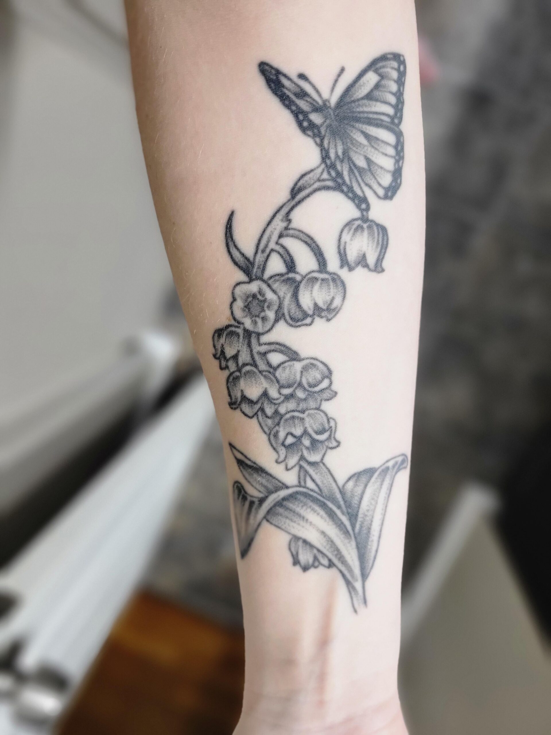 Lily of the Valley and Butterfly Tattoo