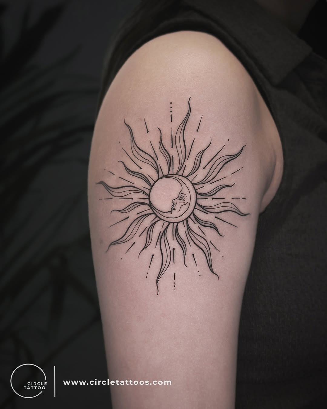 Detailed sun and moon ink
