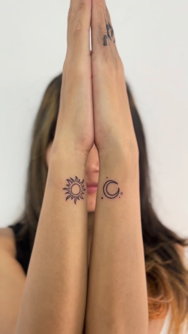 Minimalist Sun and Moon Wrist Tattoos