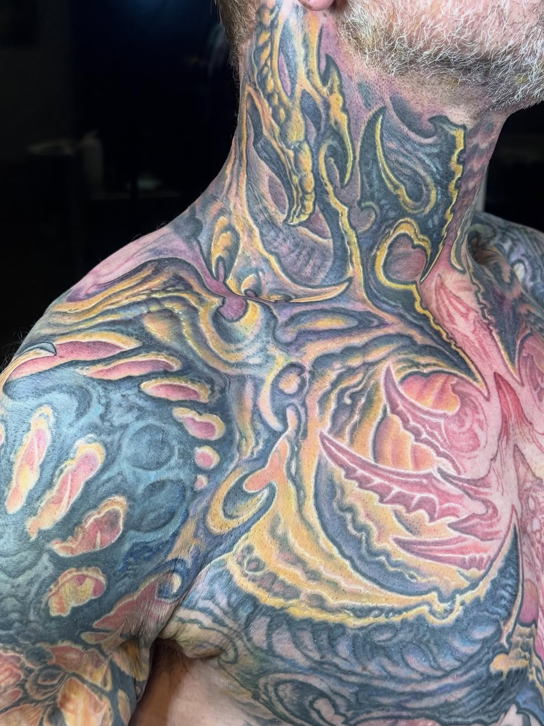 Vibrant Abstract Chest Tattoo